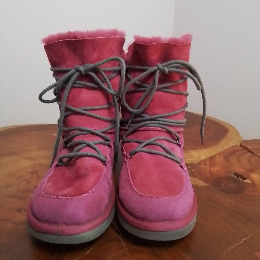UGG Suede Lace-Up Boots Vibrant Pink - Kids 6